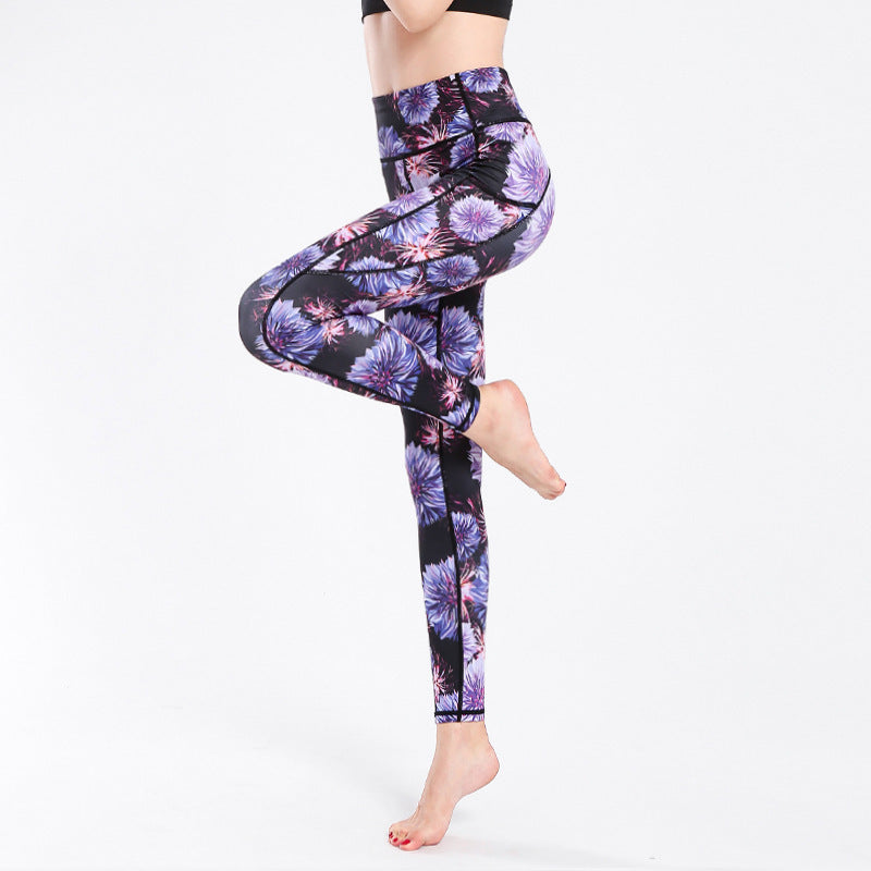 High Waisted Floral Patterned Performance Yoga Leggings with Moisture Wicking Fabric