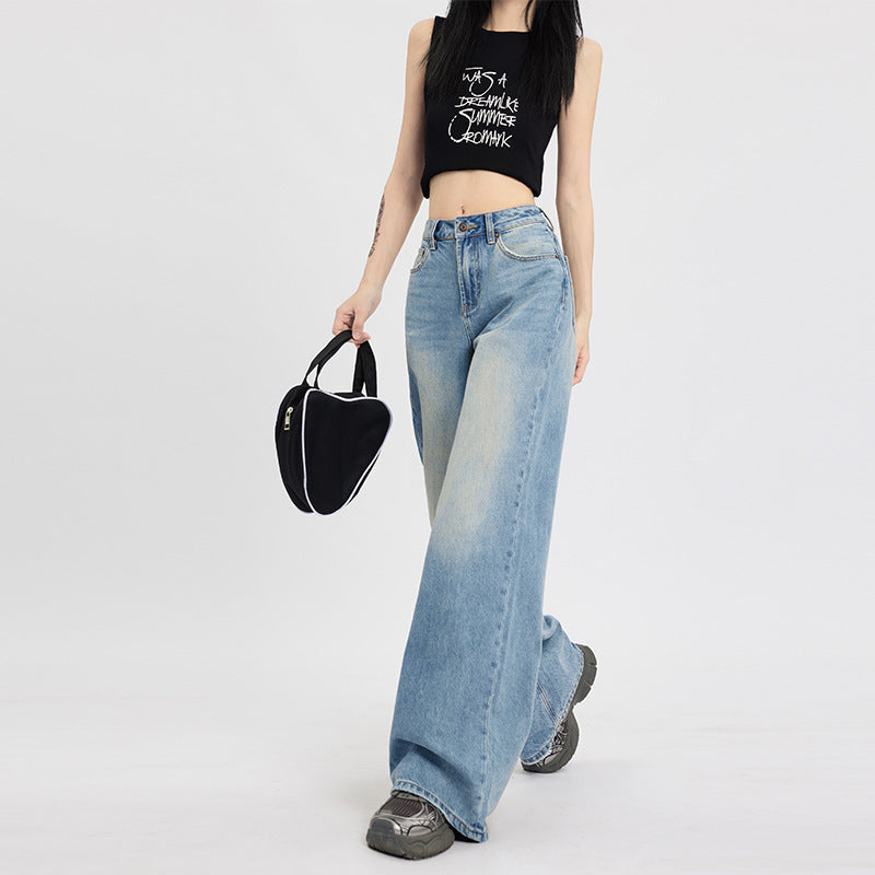 Women's High Waist Retro Loose Wide Leg Jeans - Casual Denim