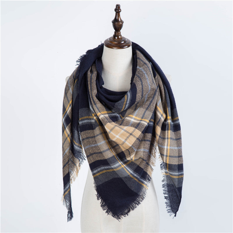 Cozy Plaid Triangle Shawl Scarf