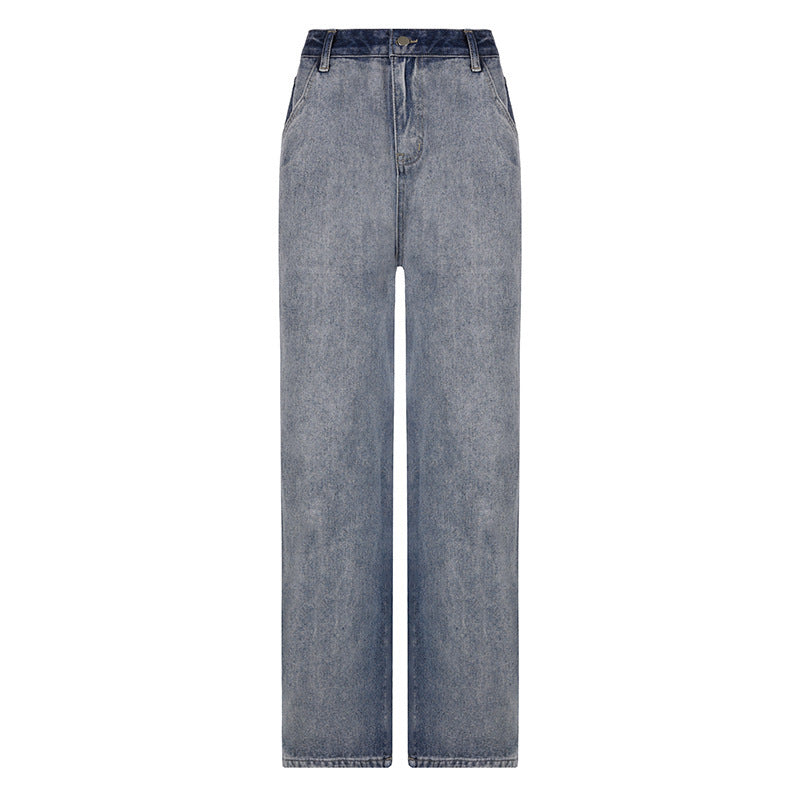 Washed Wide Leg Jeans - Contrast Stitch Denim