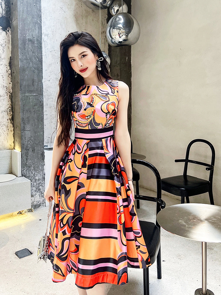 French-style Beautiful Print Slim Waist Dress