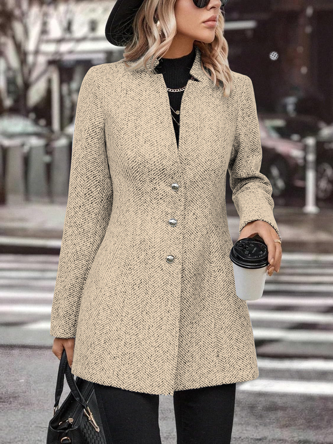 Chic Women's Long Sleeve Stand Collar Wool Blend Trench Coat