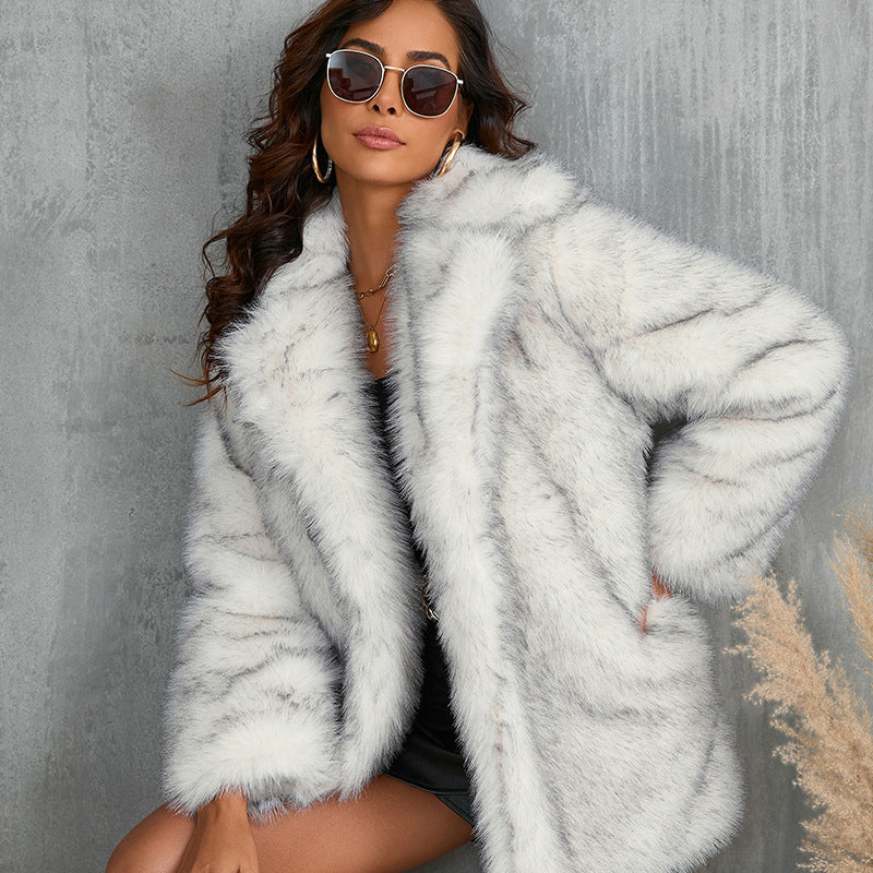 Cozy Autumn Winter Faux Fur Long Sleeve Collared Outerwear Jacket