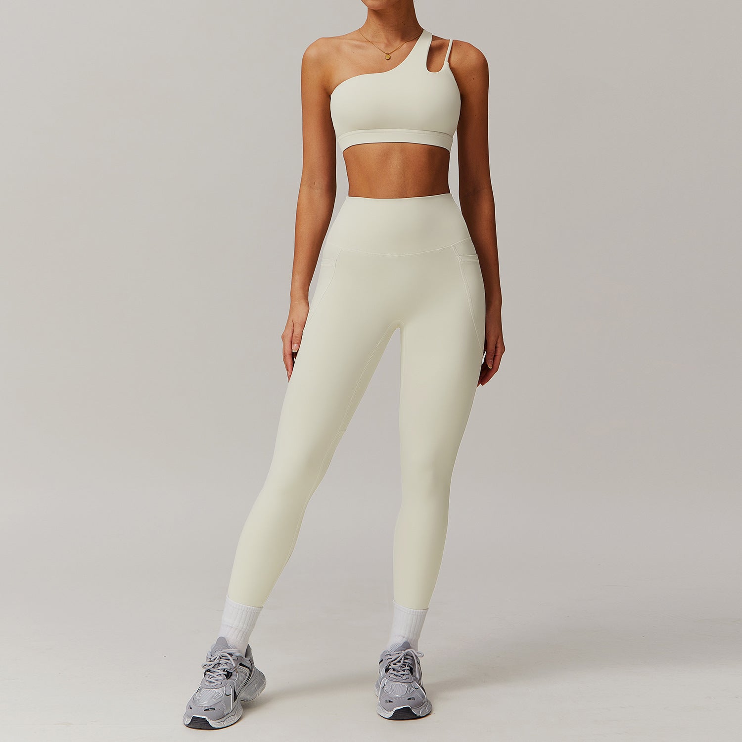 Women's Excellent Quality One Shoulder Sports Bra and High Waist Leggings Fitness Set