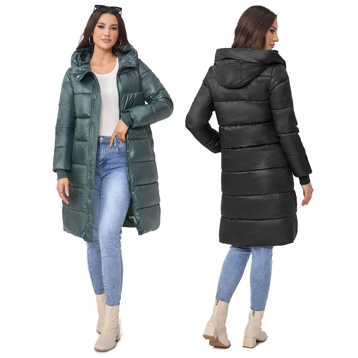Chic Padded Longline Puffer Jacket with Hood for Winter Elegance