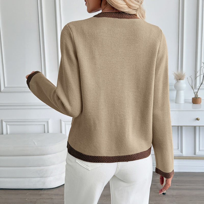 Chic Contrast Trim Knitted Cardigan Cozy Sweater Coat