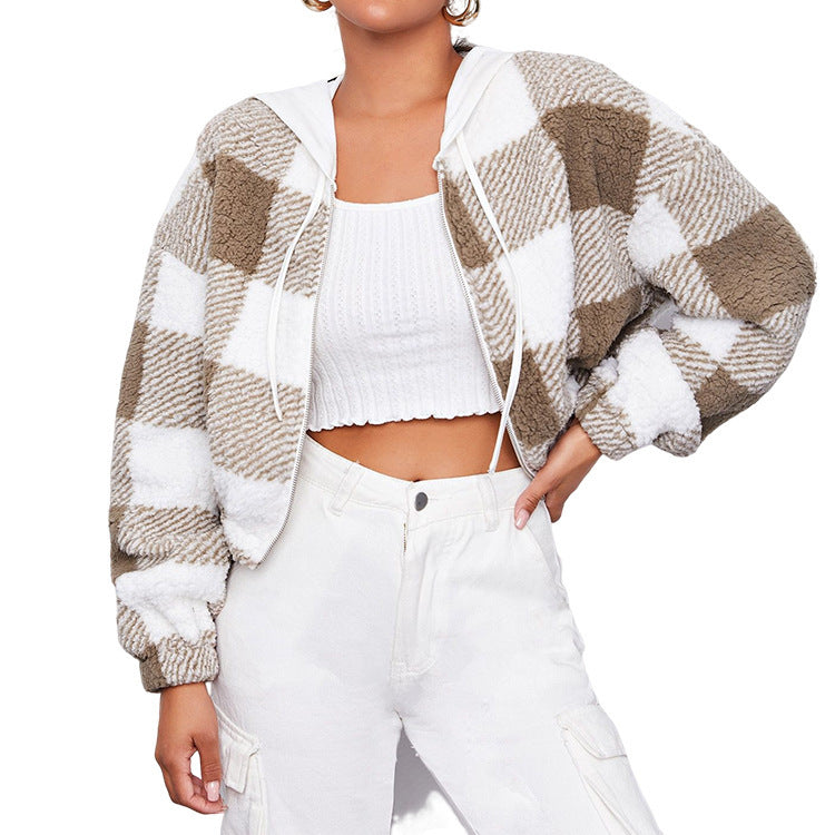 Cozy Plaid Check Hooded Fleece Jacket for Everyday Comfort