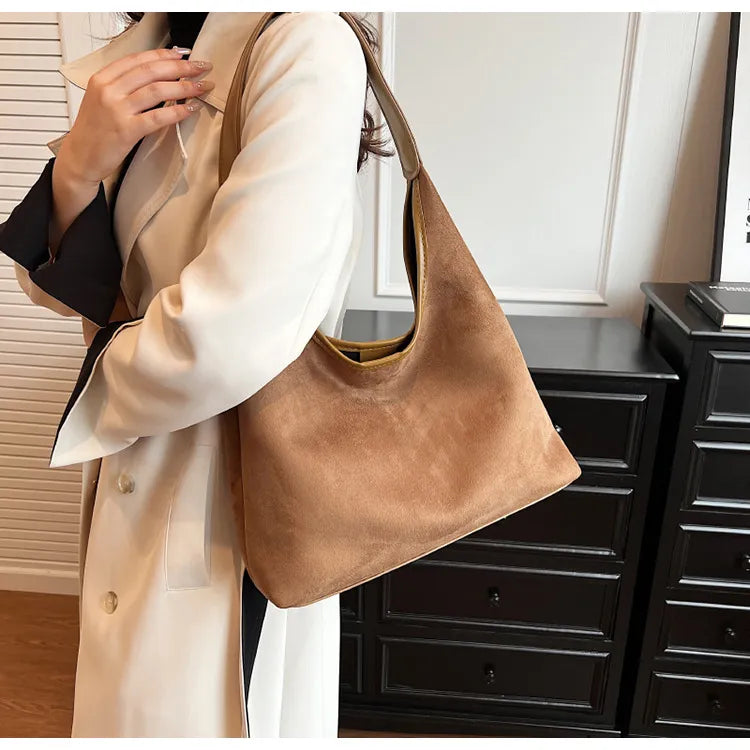 Chic Suede Hobo Shoulder Tote Bag