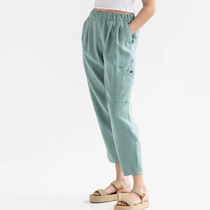 Women's Loose High Waist Cotton Linen Casual Pants with Pockets
