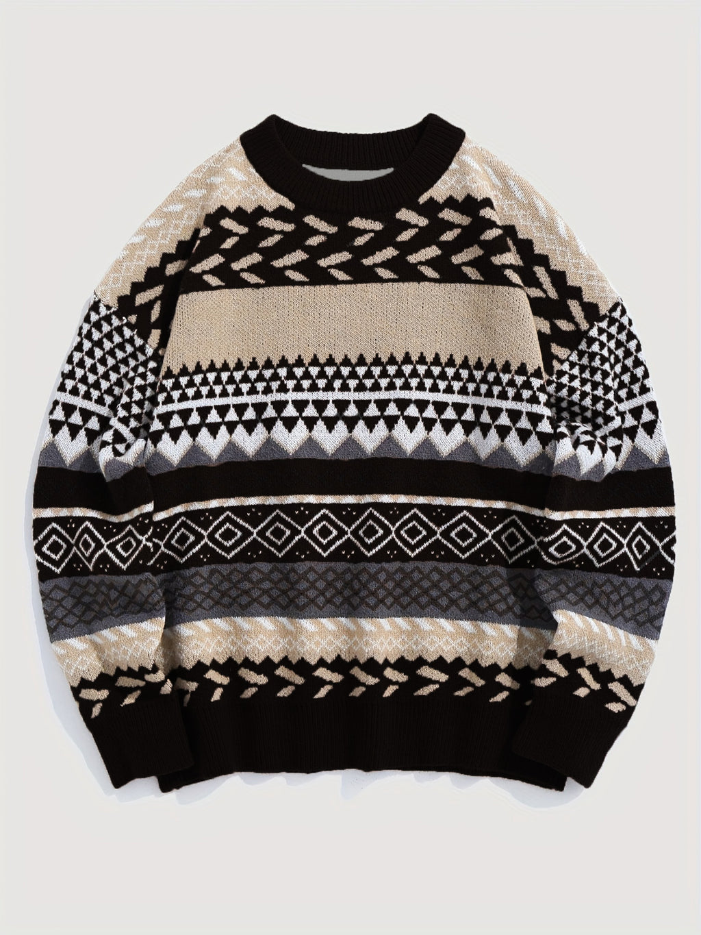 Cozy Long Sleeve Crew Neck Geometric Pattern Knit Pullover