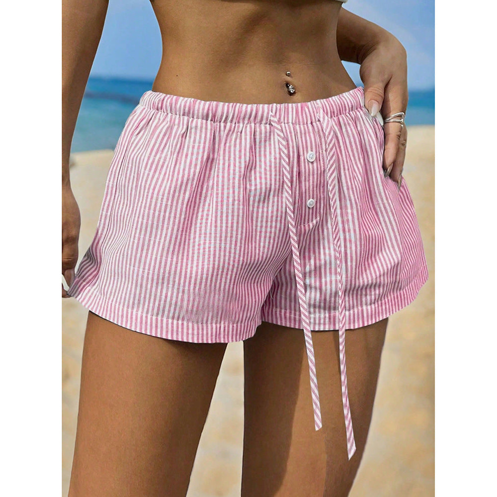 Fashionable Striped Loose Fit Drawstring Casual Lounge Shorts for Everyday Wear