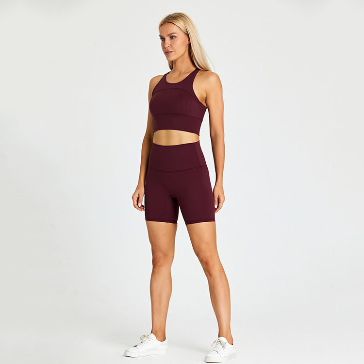 Seamless Racerback Sports Bra and High Waist Biker Shorts Workout Set