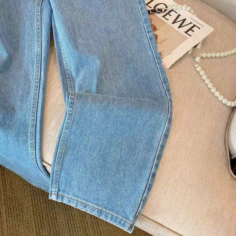 Floral Embroidered High-Waisted Straight Jeans