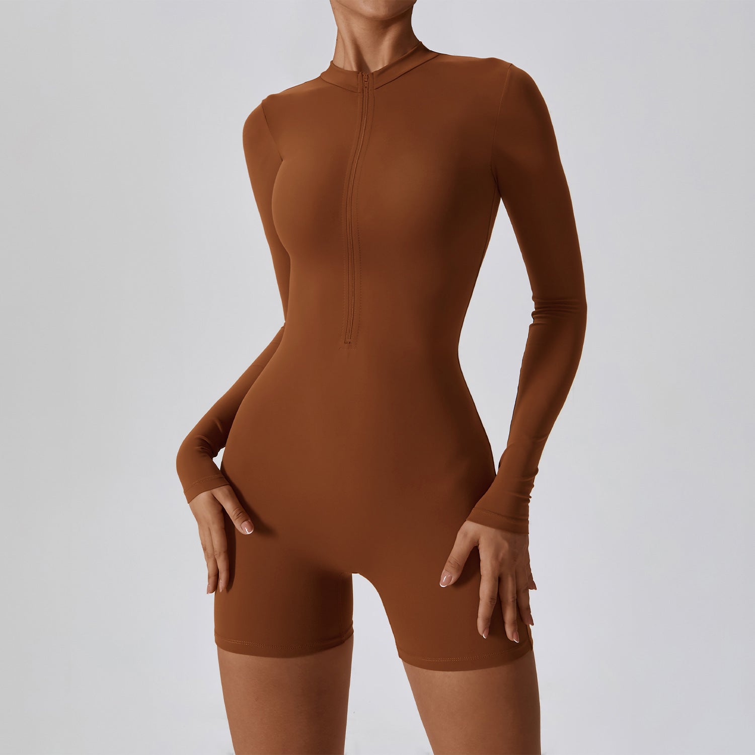 Sleek Long Sleeve Zippered Athletic Fitness Jumpsuit for Dynamic Workouts