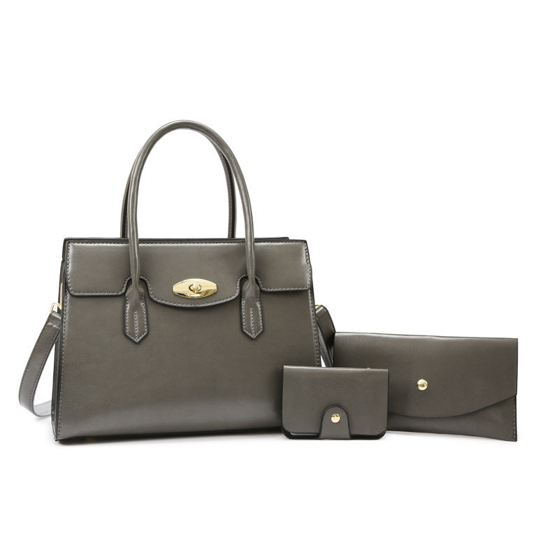 Classic Vintage Style PU Leather Handbag with Shoulder Strap and Top Handles