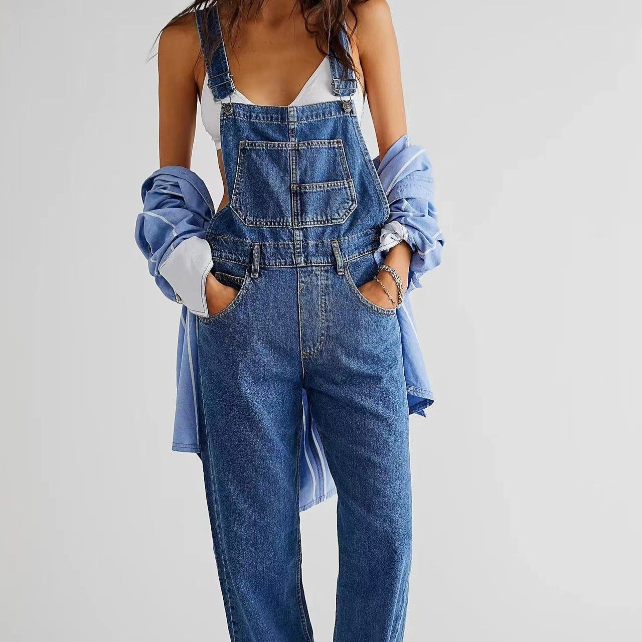 Comfortable Loose Fit Denim Overalls for Casual Everyday Wear