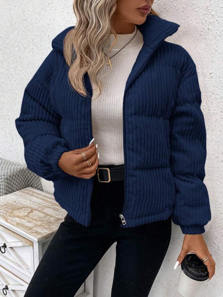 Cozy Thickened Corduroy Cotton Puffer Jacket for Winter Style