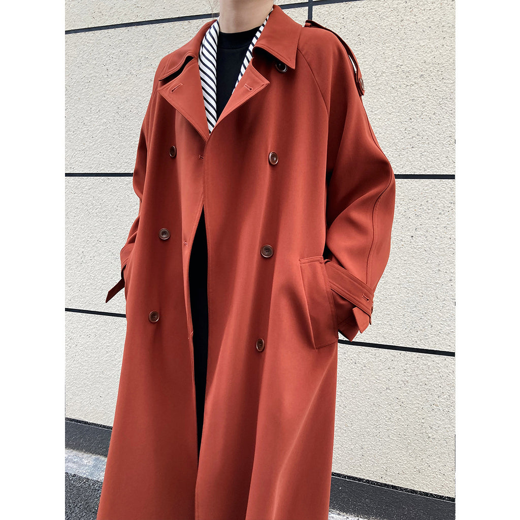 Women's Oversized Mid-Length Trench Coat - Autumn Drape Windbreaker