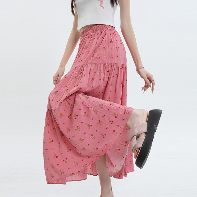 Bohemian Floral Chiffon Maxi Skirt - High Waist A-Line Tiered