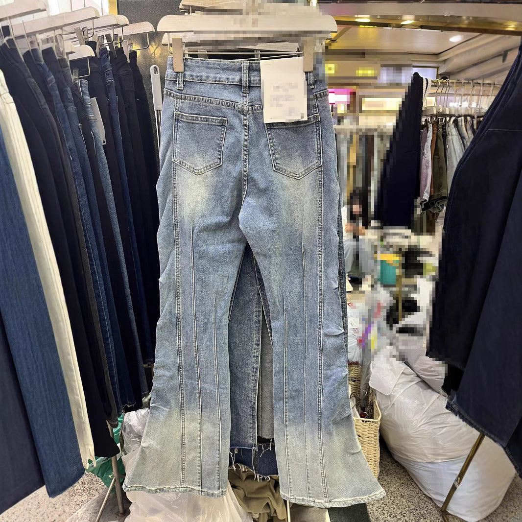 Retro Rivet High-Waist Flared Jeans - Street Style