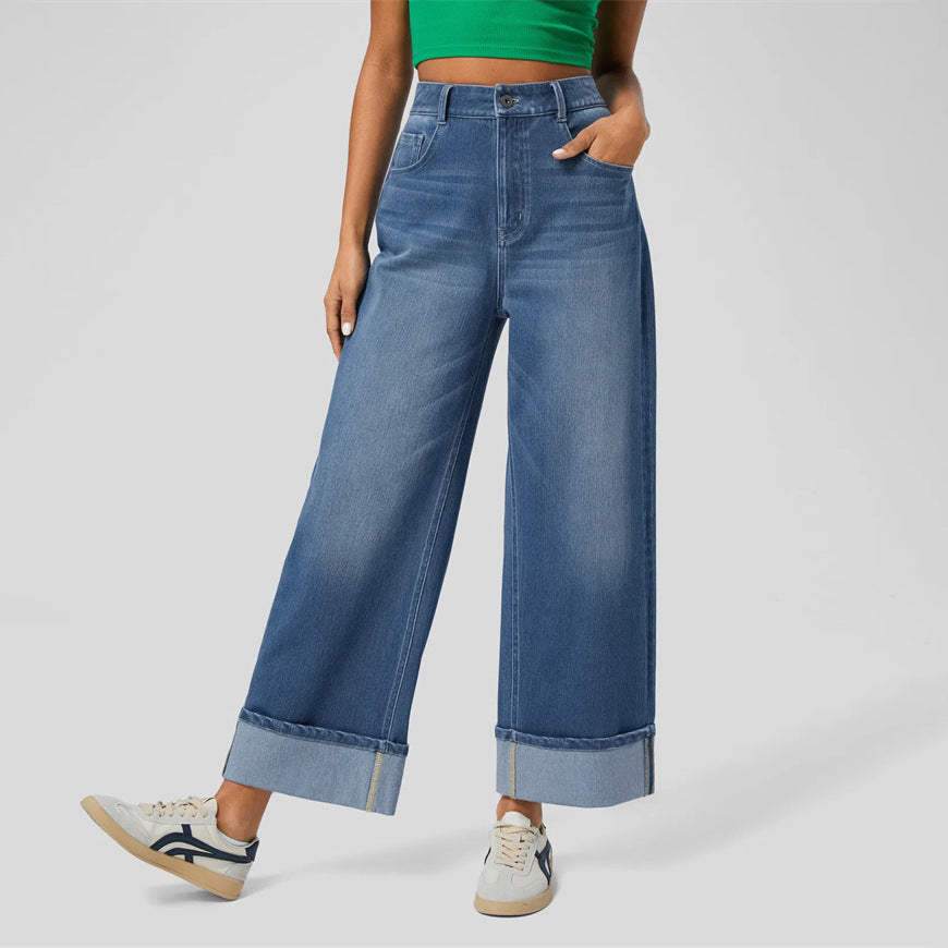 High-Waisted Wide Leg Denim Jeans