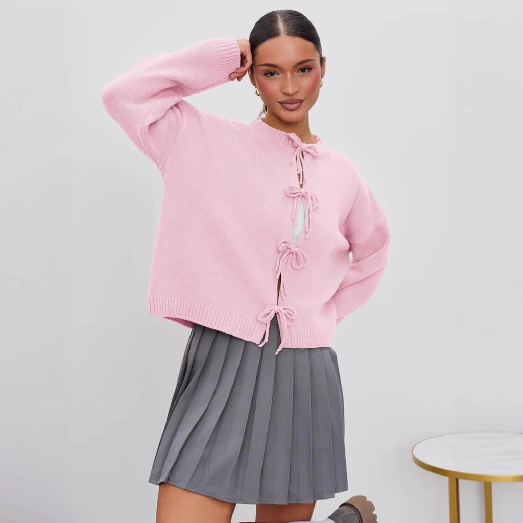 Relaxed Fit Tie Front Cardigan Sweater Cozy Knit Long Sleeve for Everyday Comfort