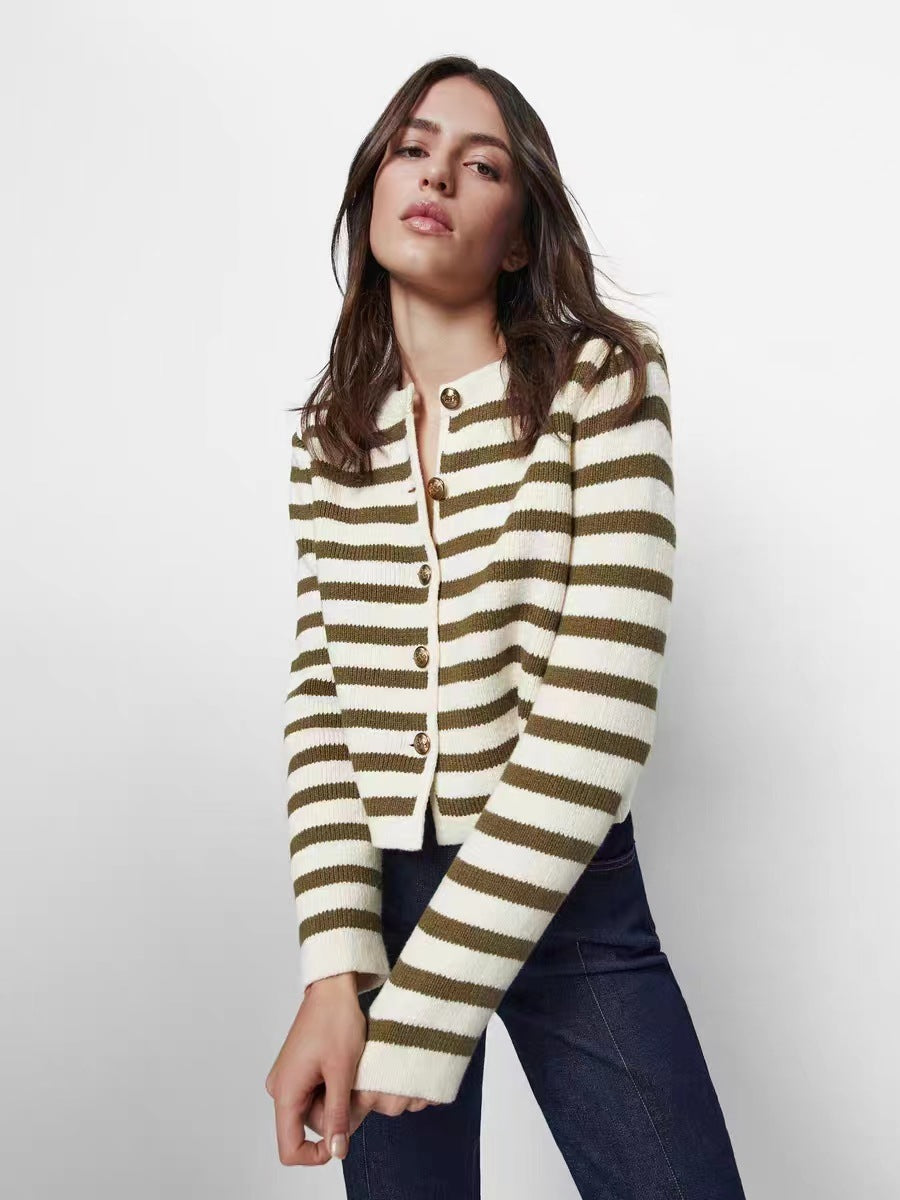 Elegant Striped Knitted Cardigan Sweater for Everyday Chic