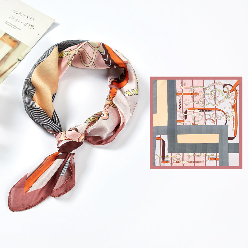 Chic Printed Silk-Feel Square Scarf 53x53cm