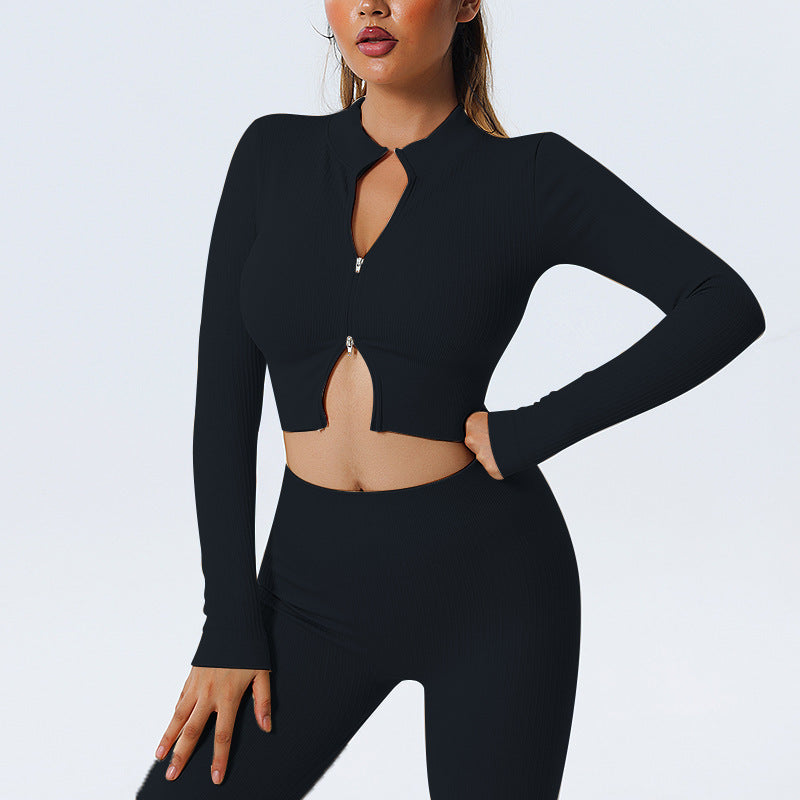 Women's Quick Drying Breathable Ribbed Long Sleeve Activewear Crop Top for Yoga and Training