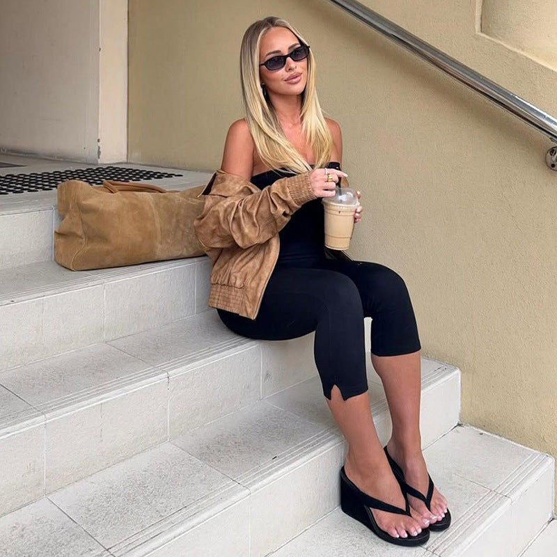 Trendy Black Tube Top Jumpsuit - Sleek & Versatile Cropped Fit