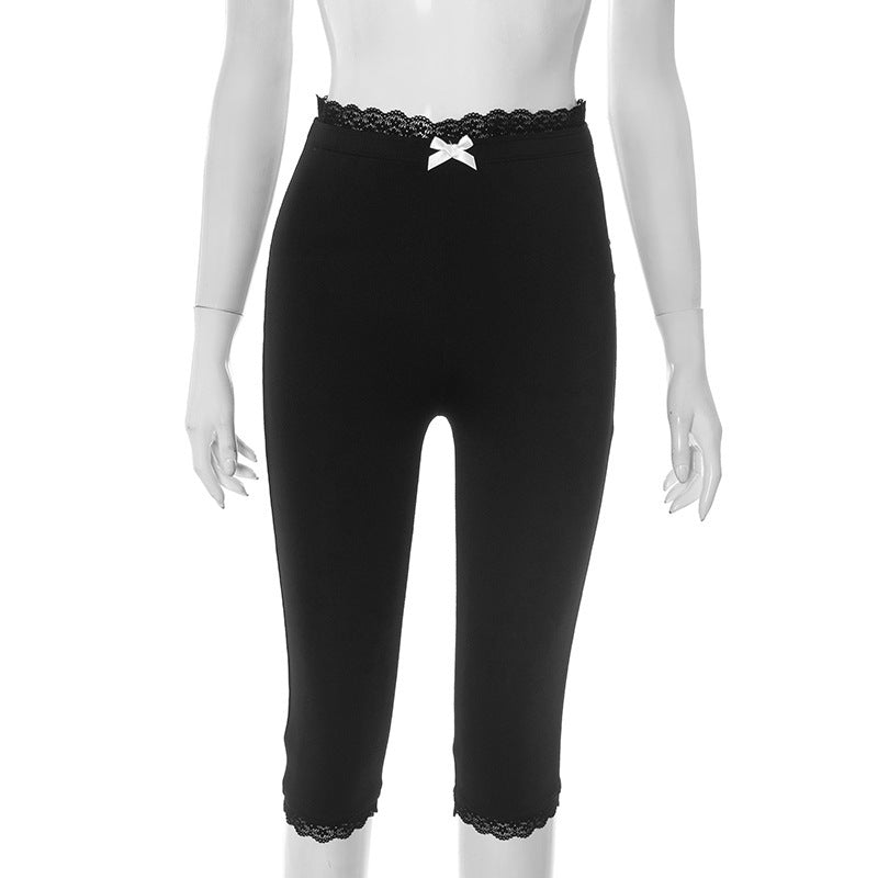 Stylish Lace Trim Leopard Print Cropped Leggings