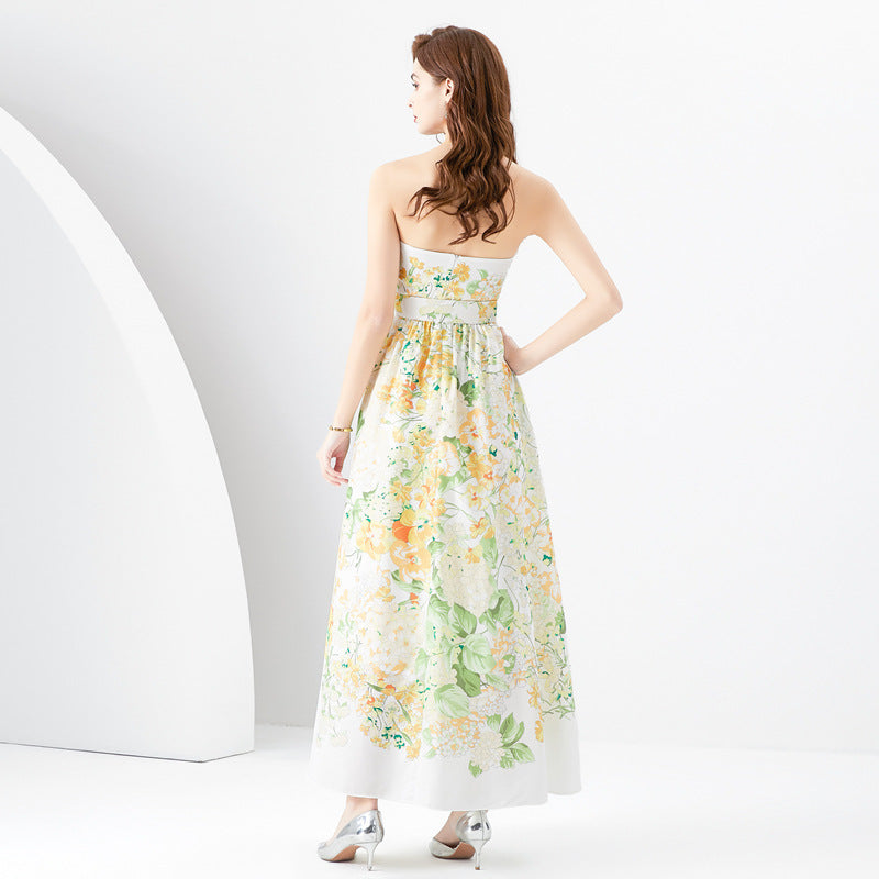 Elegant Floral Strapless Maxi Dress for Sunny Days and Special Occasions