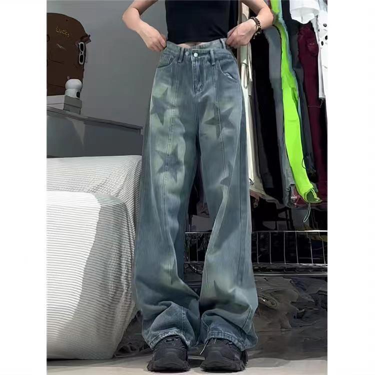 Trendy Star Print Baggy Wide-Leg Jeans
