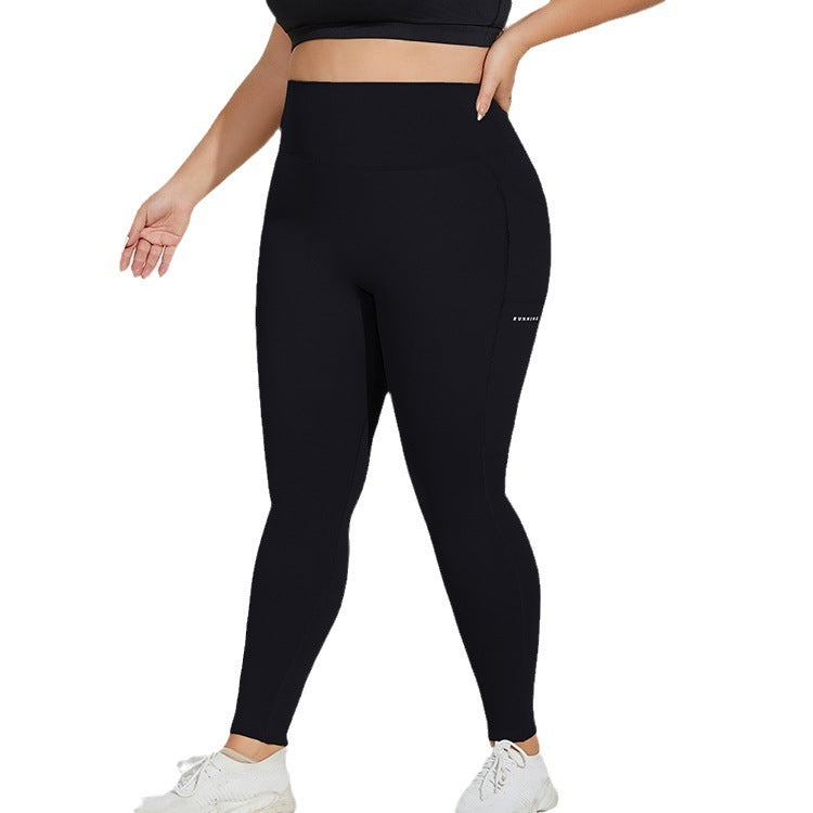 Women's Plus Size High-Waist Sports Leggings with Pockets - Quick Dry