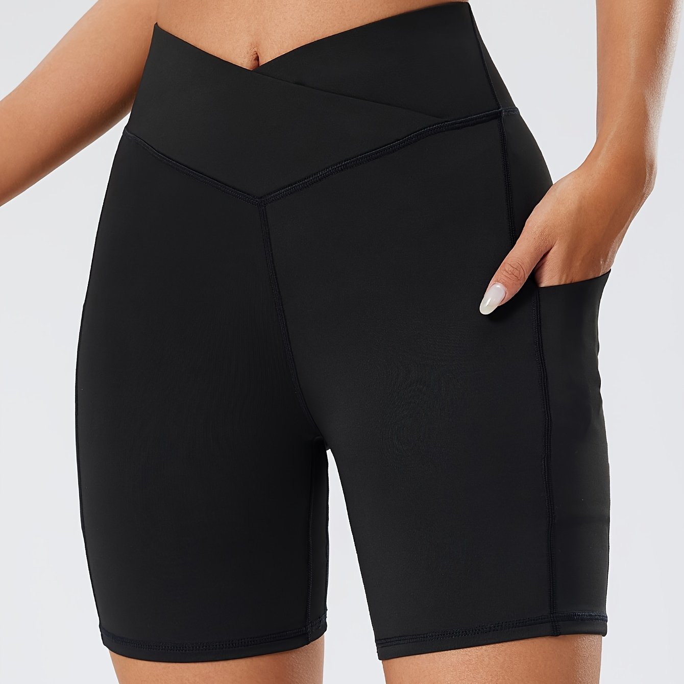 High Waist Yoga Workout Shorts with Convenient Side Pocket for Women