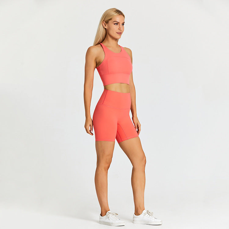 Seamless Racerback Sports Bra and High Waist Biker Shorts Workout Set