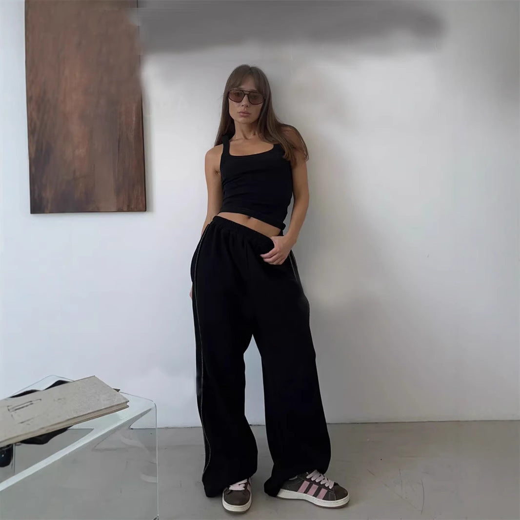 Effortless Street Style Wide Leg Elastic Waist Joggers for Women