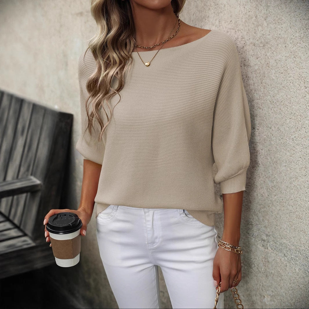Elegant Off Shoulder Loose Fit Ribbed Knit Pullover Sweater
