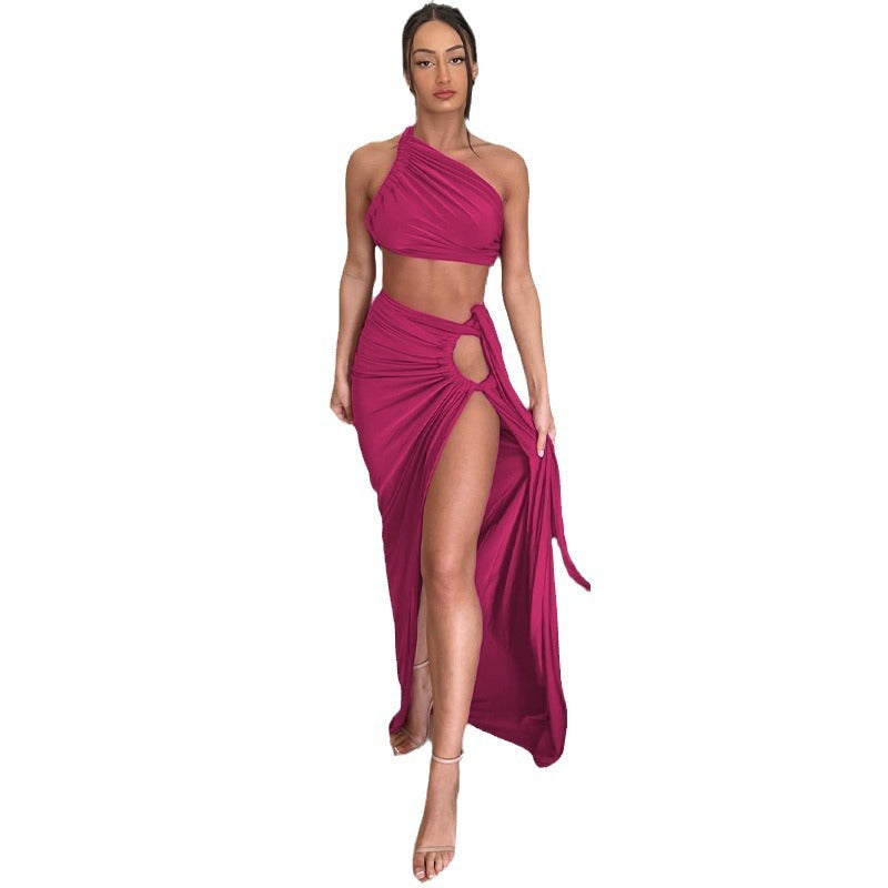 Women's Tube Top & Slit Skirt Set - Sexy Bodycon Suit
