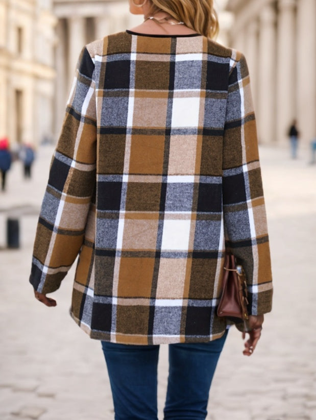 Everly Plaid Drape Front Cardigan Coat