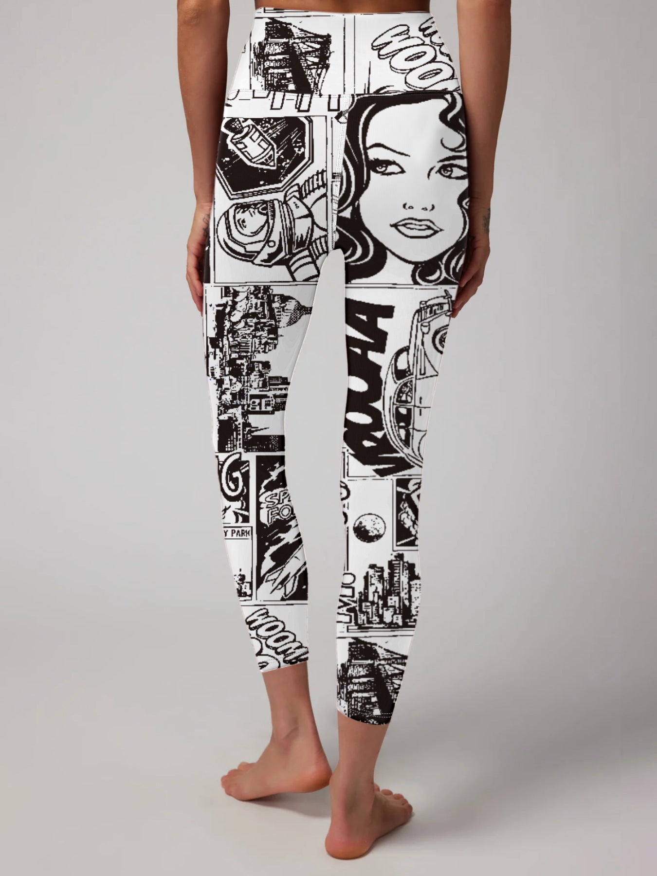Bold Graphic Comic Strip Print High Waist Fitness Yoga Leggings
