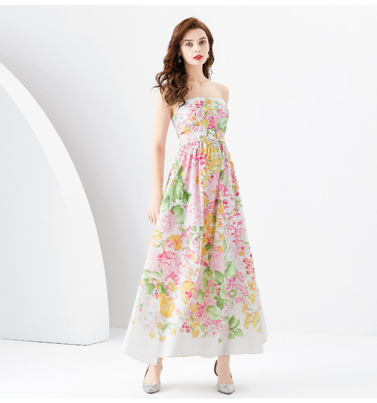 Elegant Floral Strapless Maxi Dress for Sunny Days and Special Occasions
