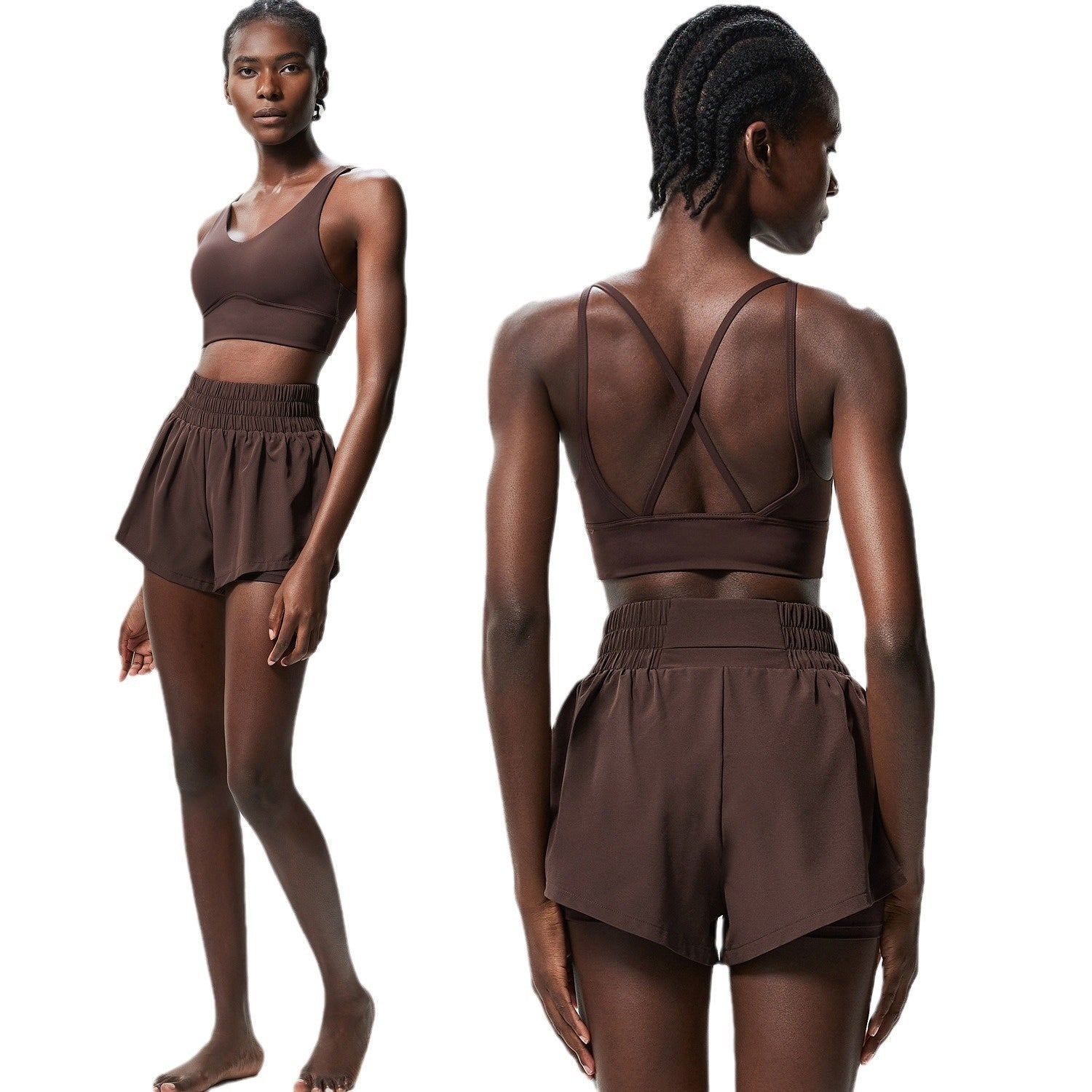 Quick Drying Nylon Athletic Crop Top and Dolphin Line Shorts Set for Fitness and Yoga