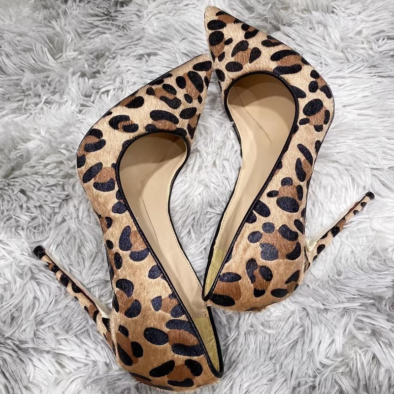 Elegant Leopard Print Suede Stiletto Pumps - Pointed Toe Heels