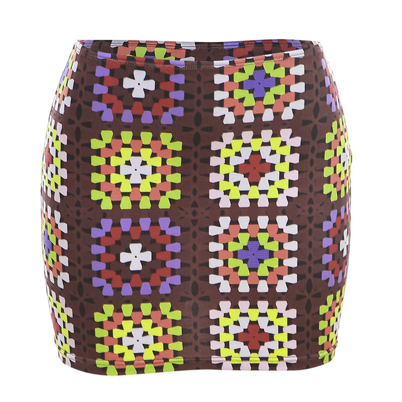 Vibrant Granny Square Knit Mini Skirt Bohemian Chic Statement