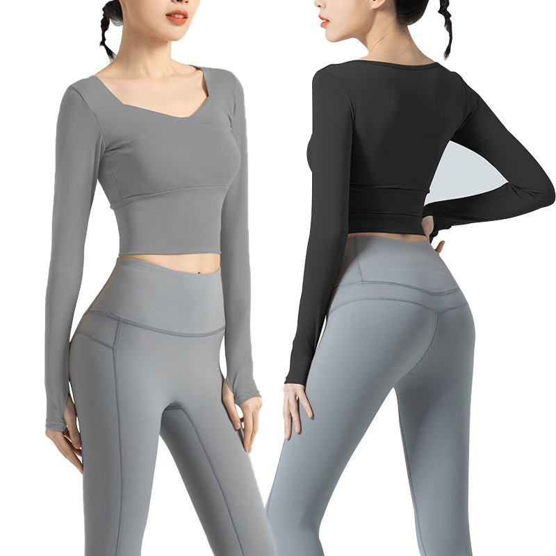 Seamless Long Sleeve Athletic Crop Top for Running and Yoga Workouts