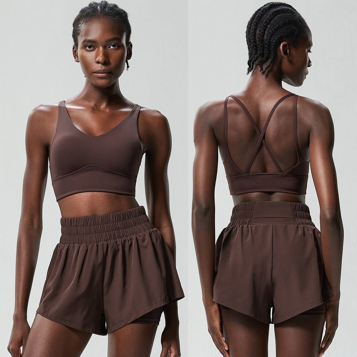 Quick Drying Nylon Athletic Crop Top and Dolphin Line Shorts Set for Fitness and Yoga