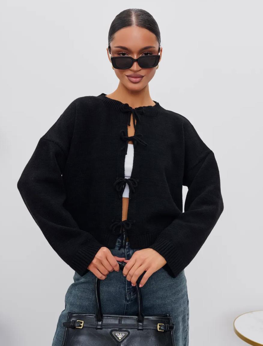 Relaxed Fit Tie Front Cardigan Sweater Cozy Knit Long Sleeve for Everyday Comfort