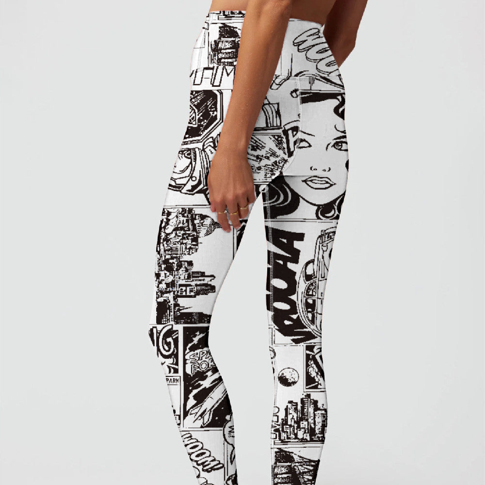 Bold Graphic Comic Strip Print High Waist Fitness Yoga Leggings