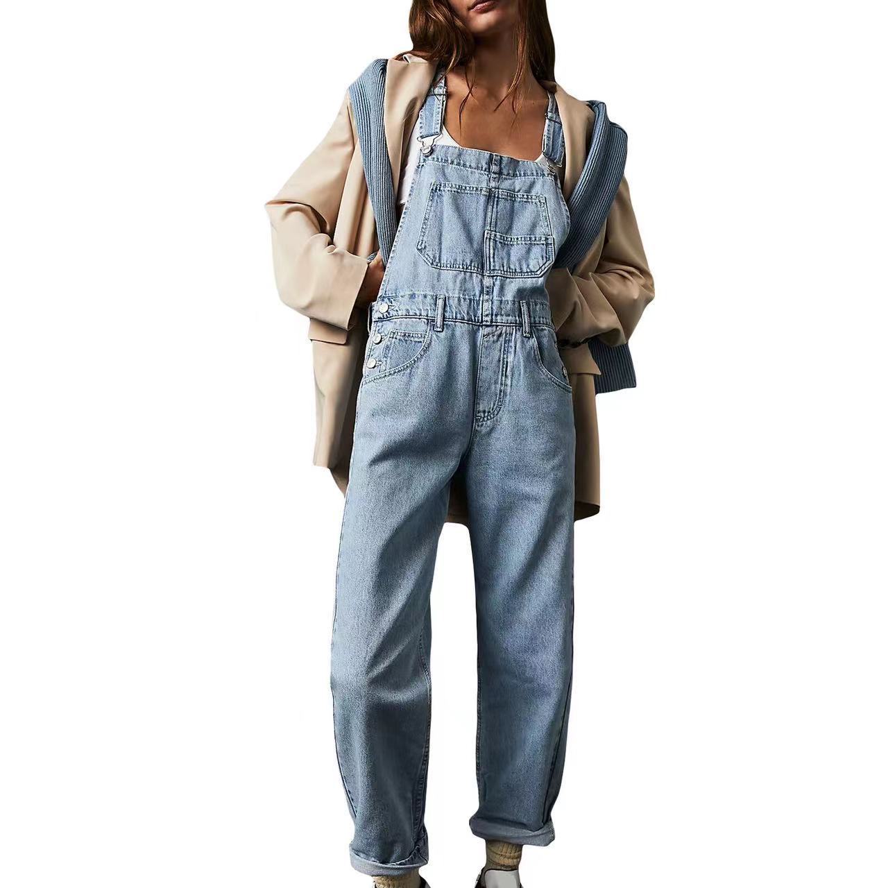 Comfortable Loose Fit Denim Overalls for Casual Everyday Wear